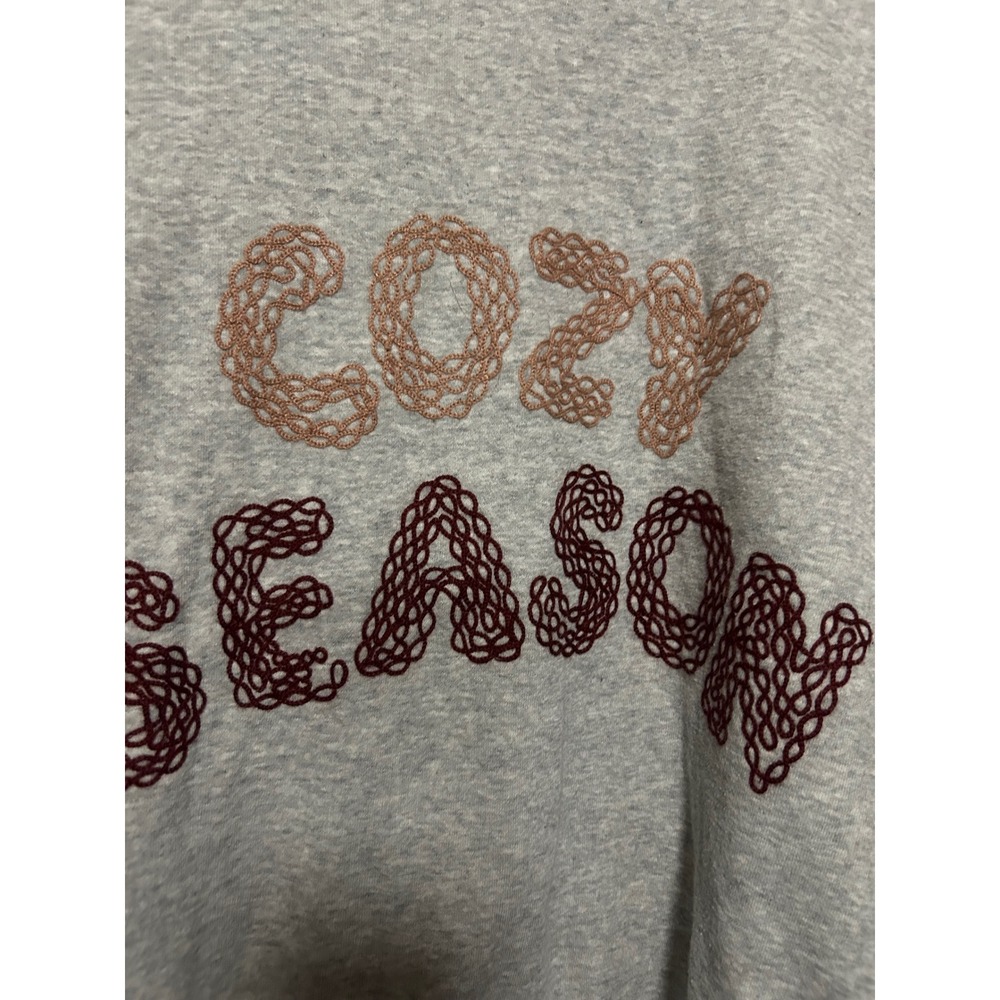 Fall Womens XXL Gray Cozy Season Embroidered Crew Neck Sweatshirt Pullover Comfy